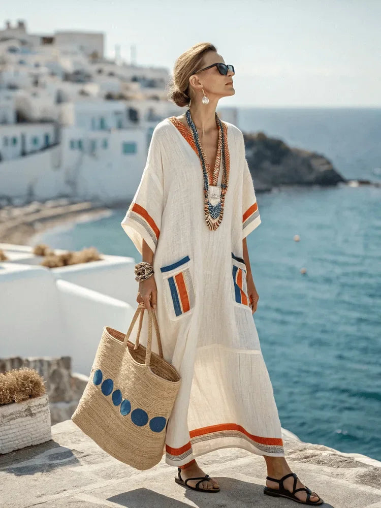 Signature Aztec Maxi Dress — Relaxed Fit, V‑Neck, Unique Prints