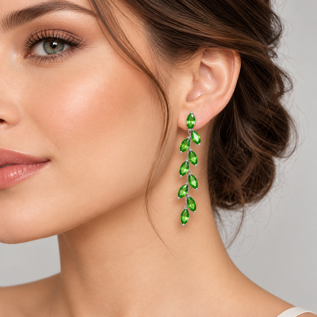 Elegant Green Sparkle Drop Earrings