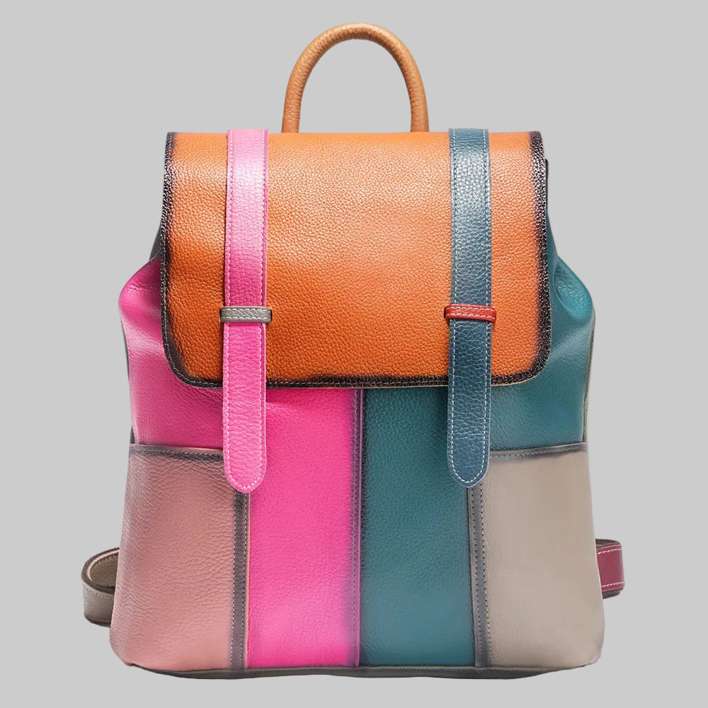 Multicolor Patchwork Leather Backpack. Wear Resistant.