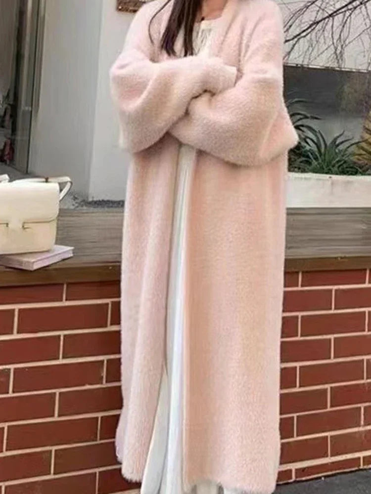 Lazy Relaxed Faux Mink Fleece Cardigan.  Soft with Long Sleeves Perfect for Layering