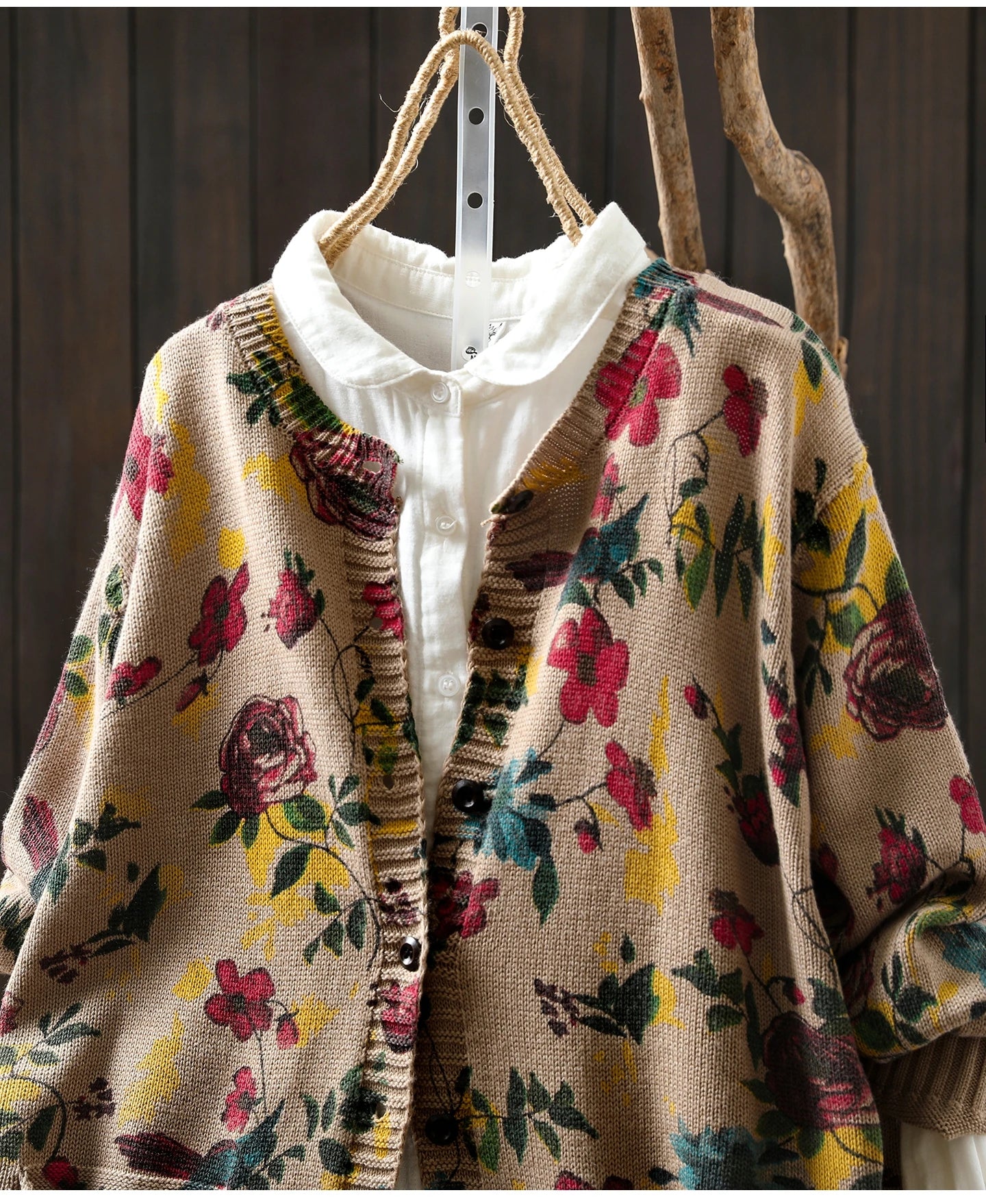 Knitted Floral Cardigan.  100% Cotton. Relaxed Fit. Perfect for layering.
