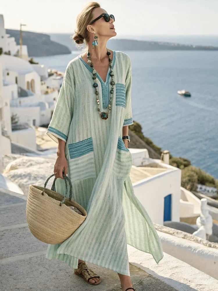 Signature Aztec Maxi Dress — Relaxed Fit, V‑Neck, Unique Prints
