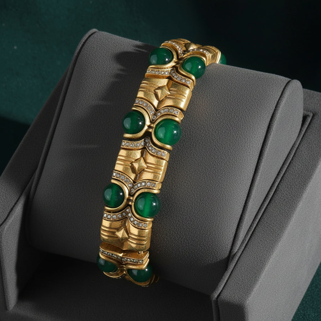 Vintage Natural Stone Bracelet with Rhinestone Inlay
