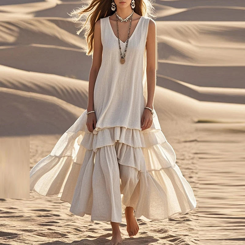 Retro Sleeveless A‑Line Dress with Tiered Skirt