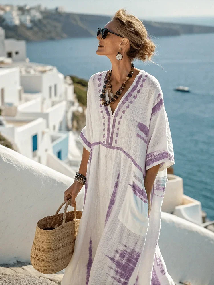 Signature Aztec Maxi Dress — Relaxed Fit, V‑Neck, Unique Prints