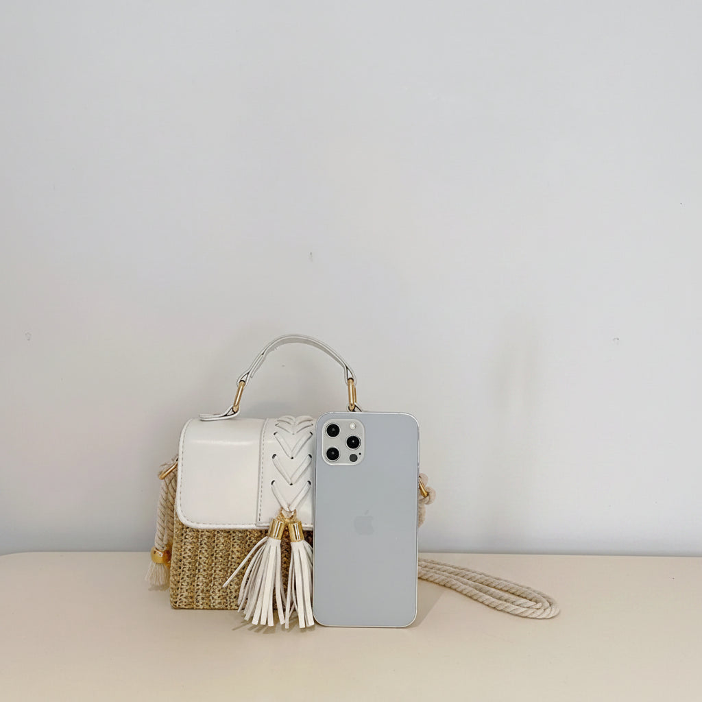 Chic Woven Straw Box Bag with Tassel Detail