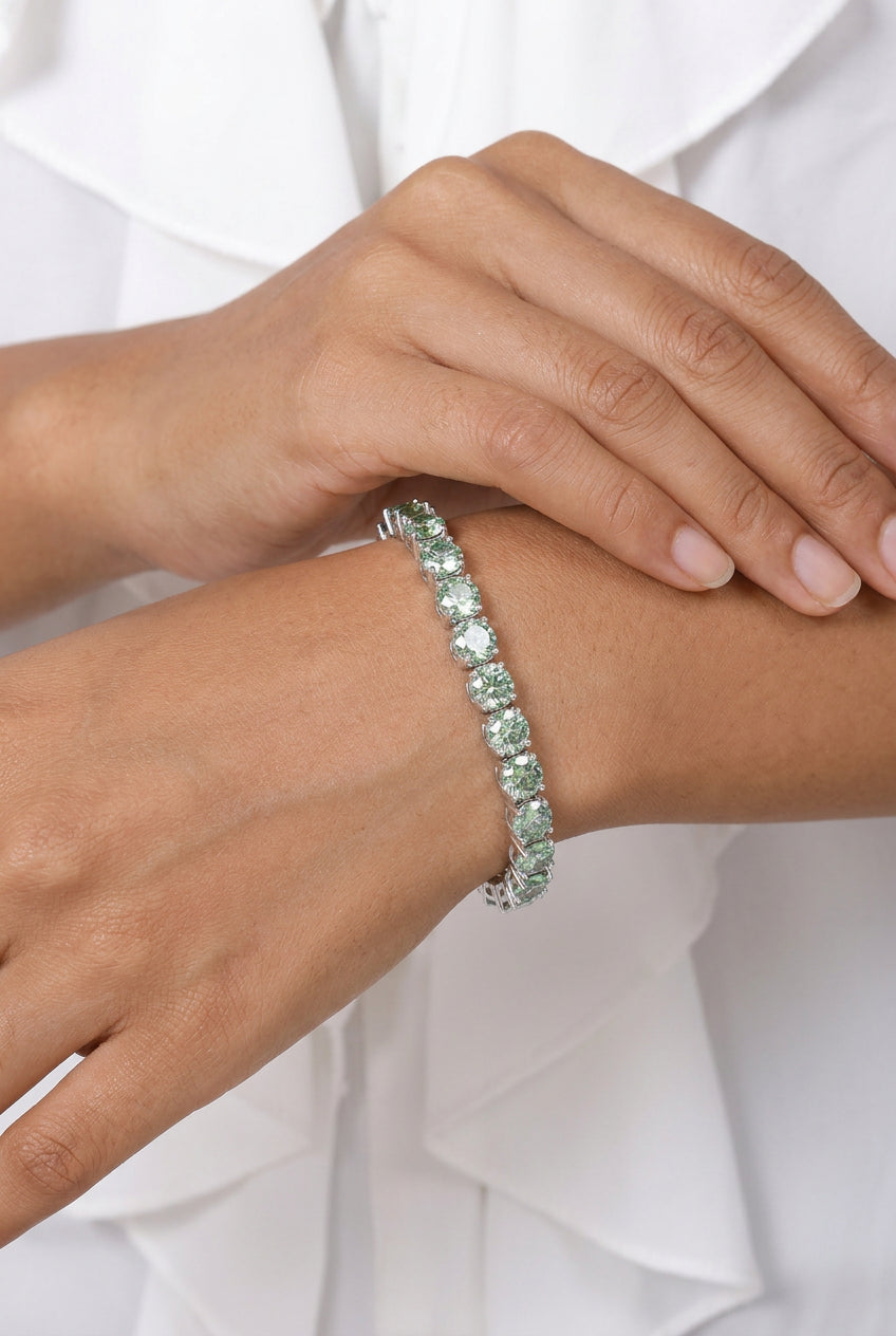 Exquisite Green Moissanite Diamond Tennis Bracelet