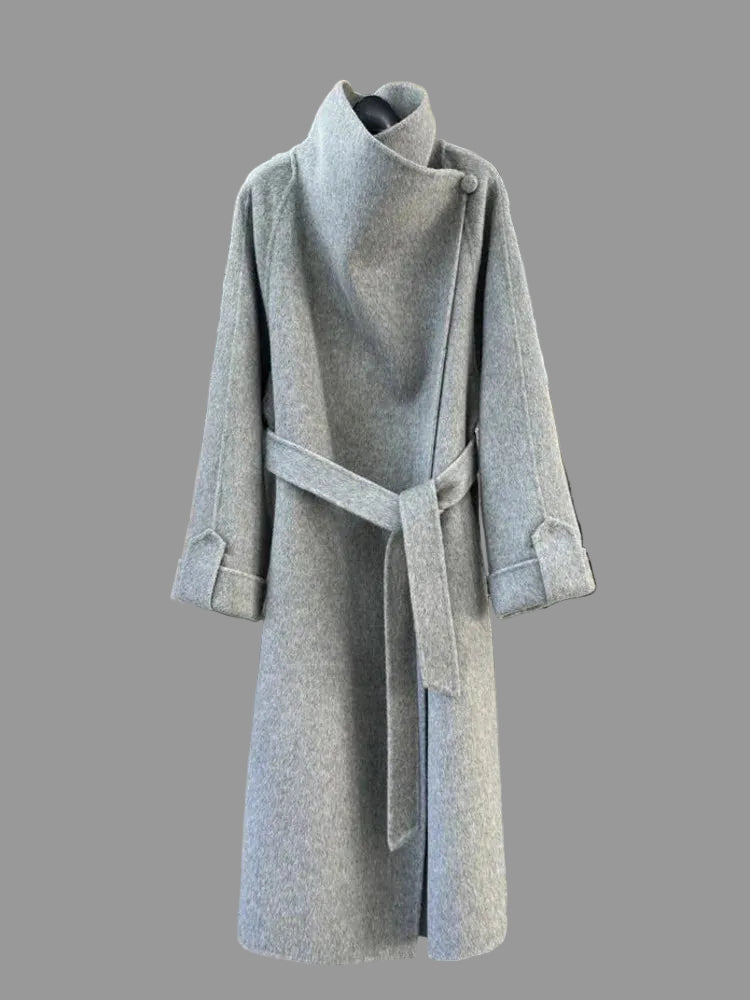 Women's High-Neck Belted Coat – Lightweight, Chic