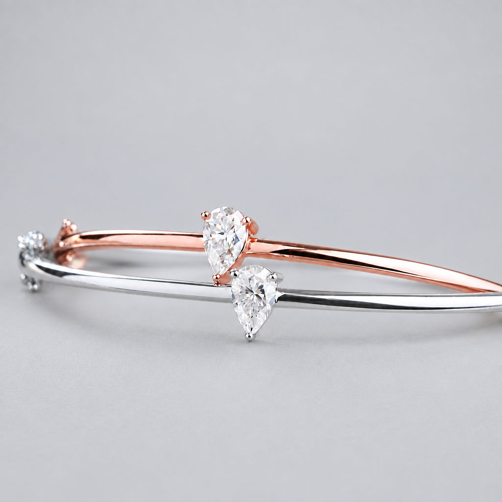 One Carat Pear-Shaped Moissanite Sterling Silver Bracelet