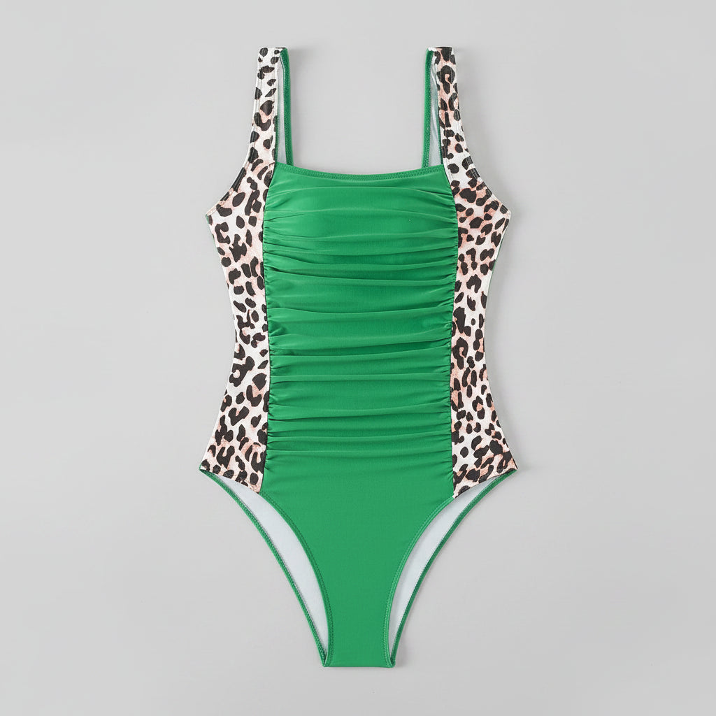 High‑Waisted Leopard Print One‑Piece