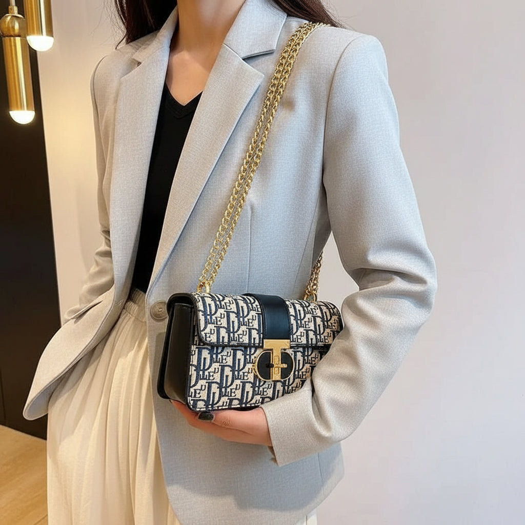 Italian Style Leather Bag.  Sleek Square Shape.  Sophisticated.