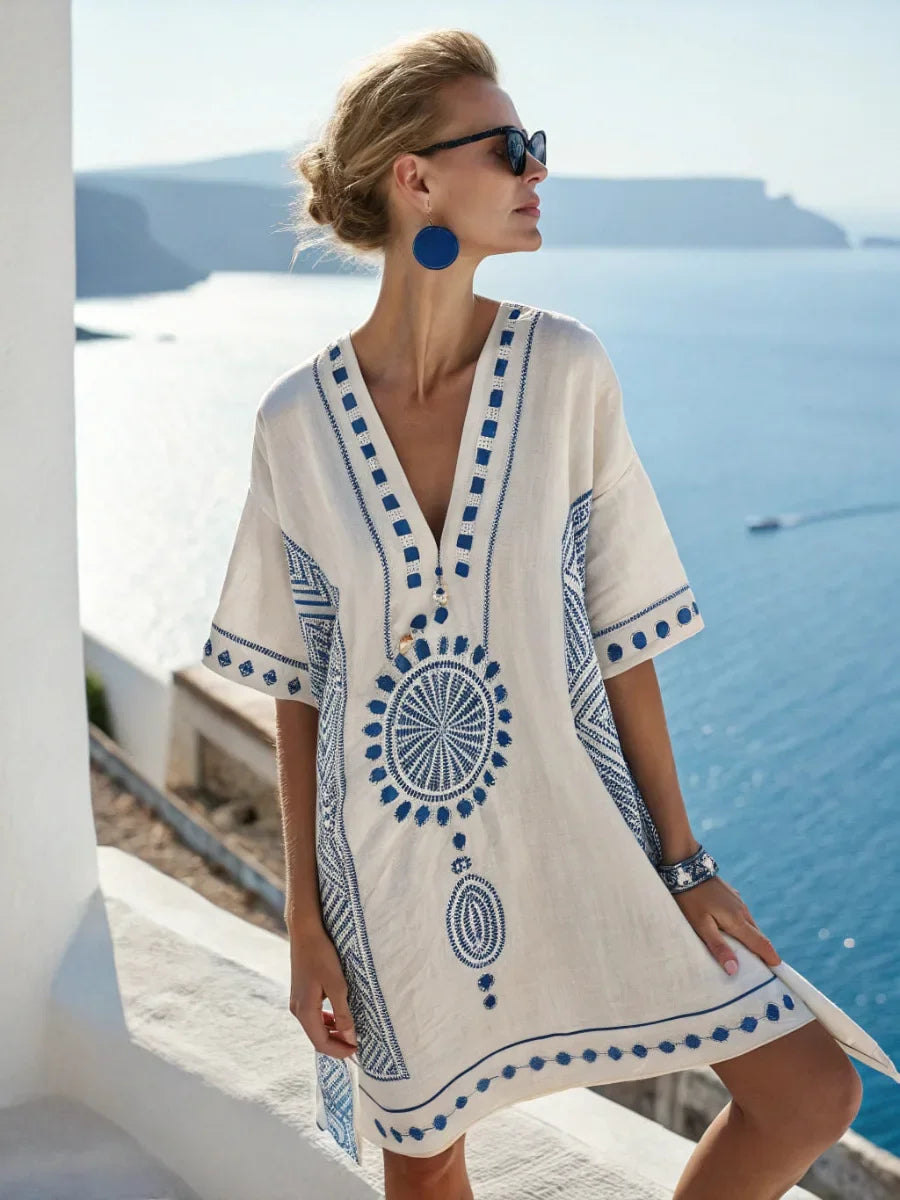 Casual Beach Dress — Aztec Accent, Loose Fit