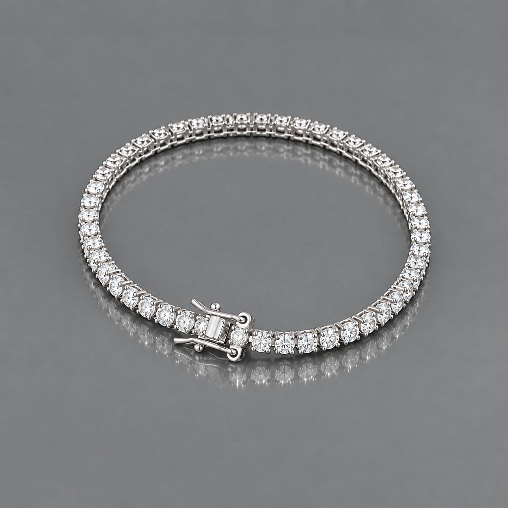 Minimalist 2mm Moissanite Tennis Bracelet Set in Sterling Silver with Excellent Clarity