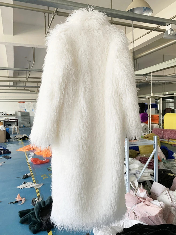 Long Faux Fur Dress Coat, Coat.  Wide Waisted in Vibrant Funky Colors