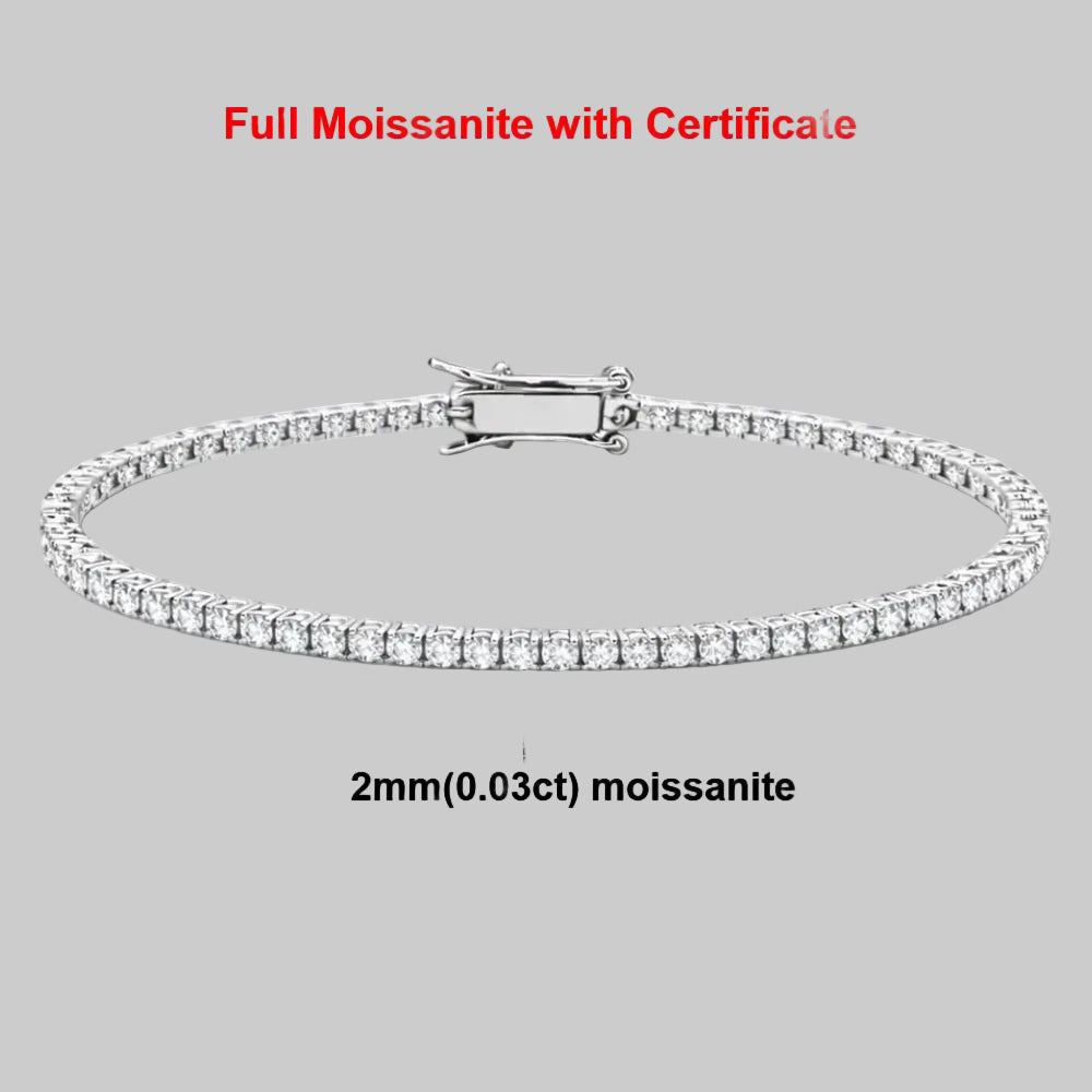 Minimalist 2mm Moissanite Tennis Bracelet Set in Sterling Silver with Excellent Clarity