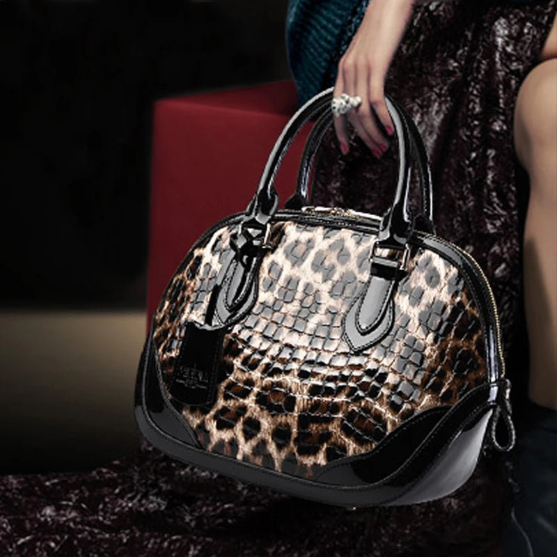 Designer Leopard Print Leather Tote Bag. Hard Outer Shell Giving a Polished Professional Look