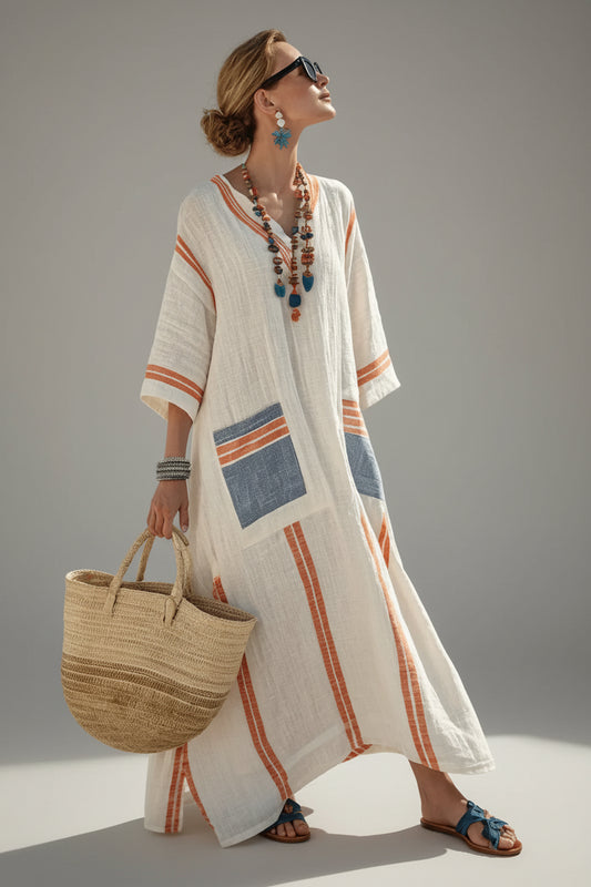 Signature Aztec Maxi Dress — Relaxed Fit, V‑Neck, Unique Prints
