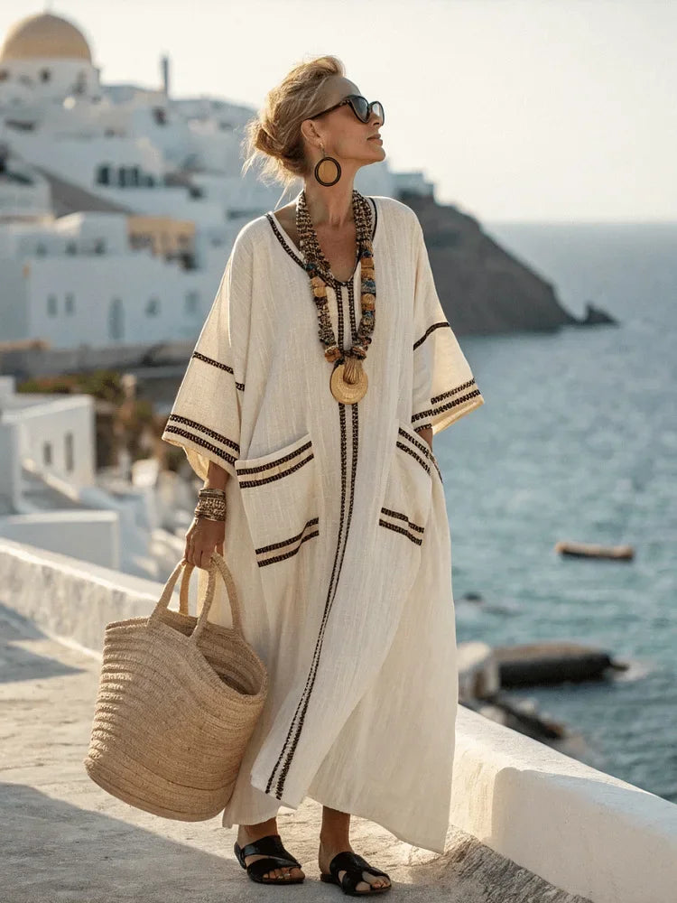 Signature Aztec Maxi Dress — Relaxed Fit, V‑Neck, Unique Prints