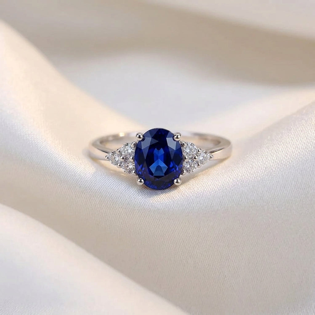 2 Carat Oval Blue Sapphire Ring