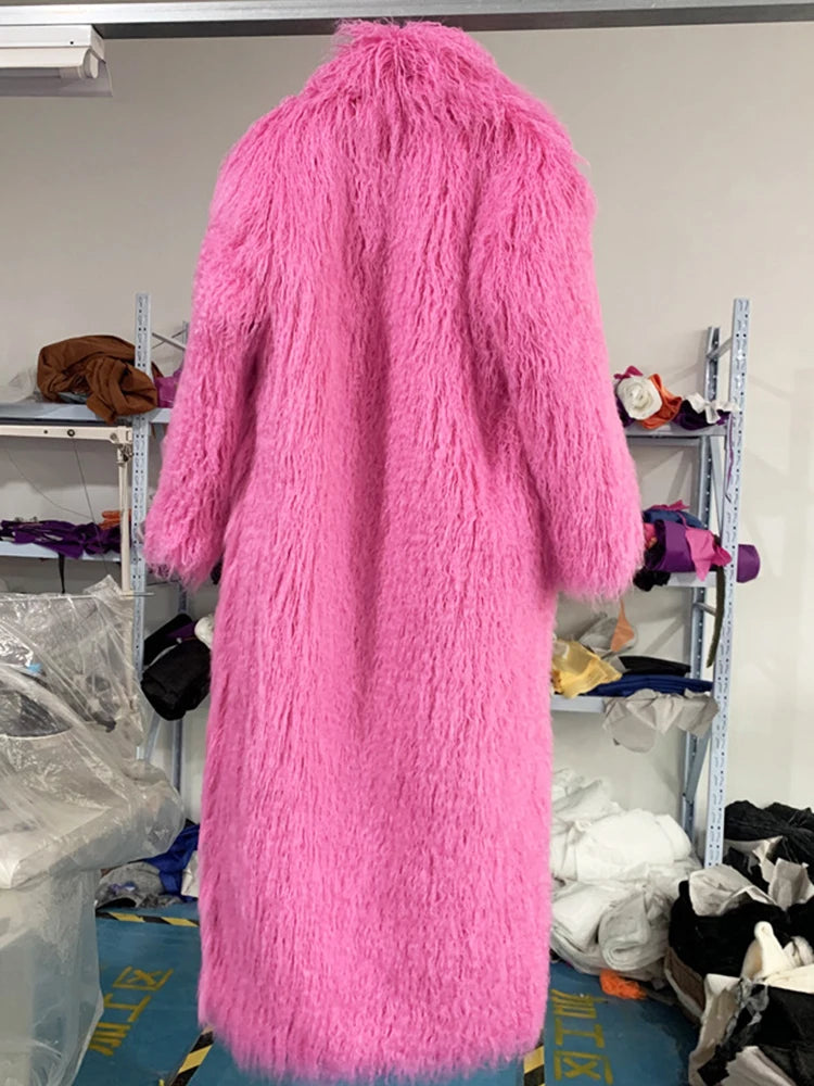 Long Faux Fur Dress Coat, Coat.  Wide Waisted in Vibrant Funky Colors