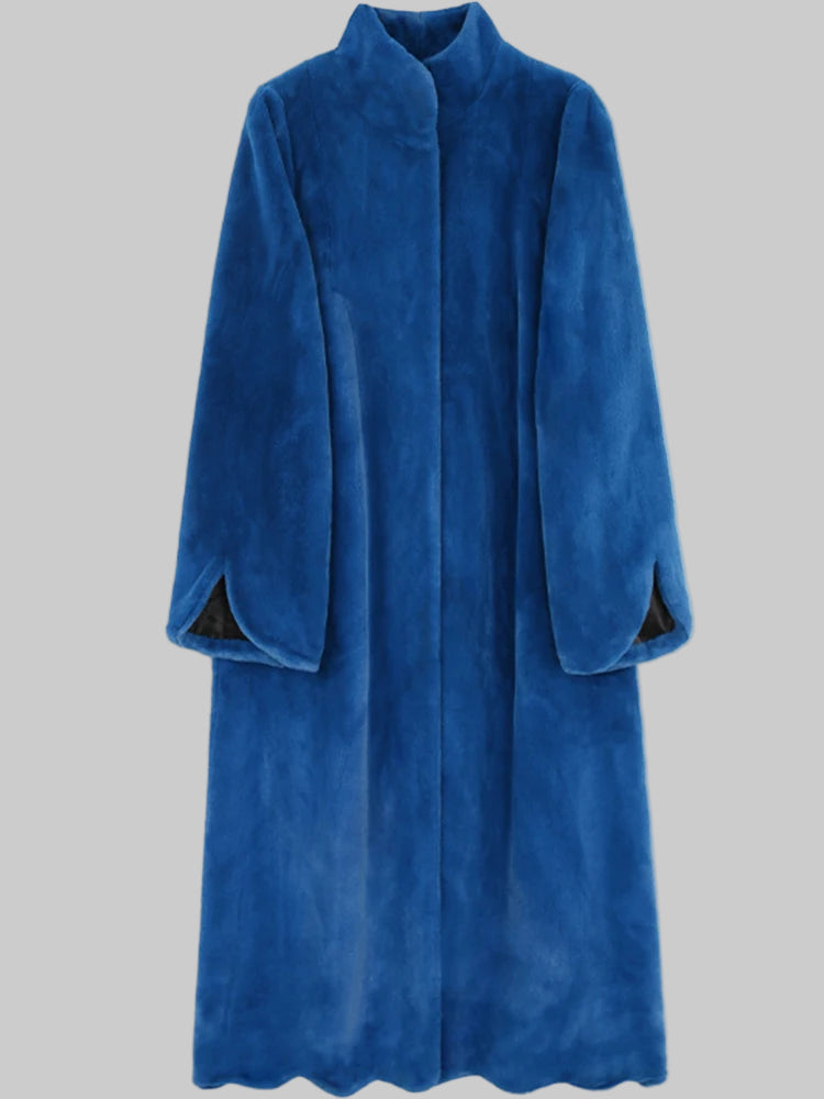 Long Warm Blue Winter Coat. Thick and Fluffy with Sizes Up To 7XL