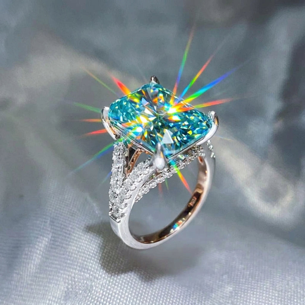 10 Carat Aqua Blue Moissanite Ring
