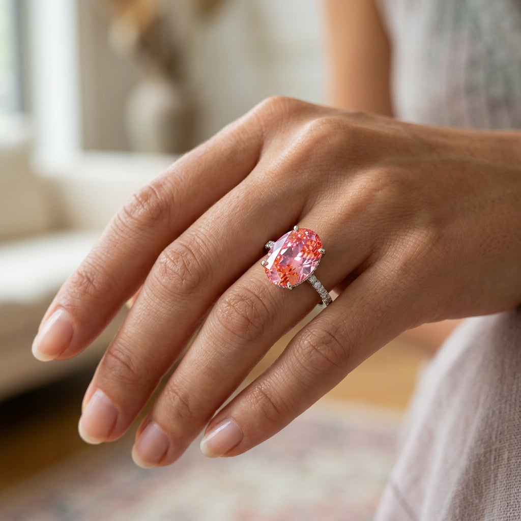Exquisite 6 Carat Light Pink Moissanite Ring