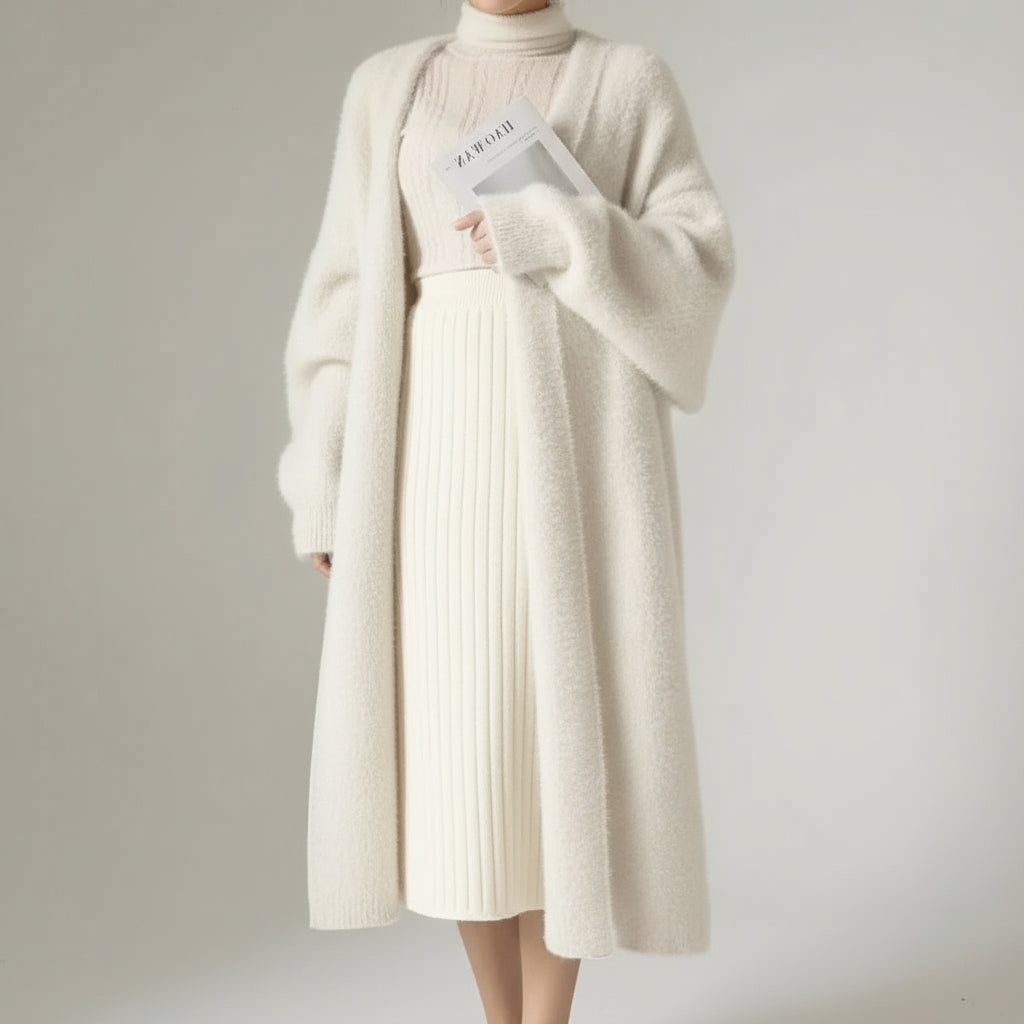 Fluffy Long White Cardigan with a Vintage Style.  Comfy and Soft
