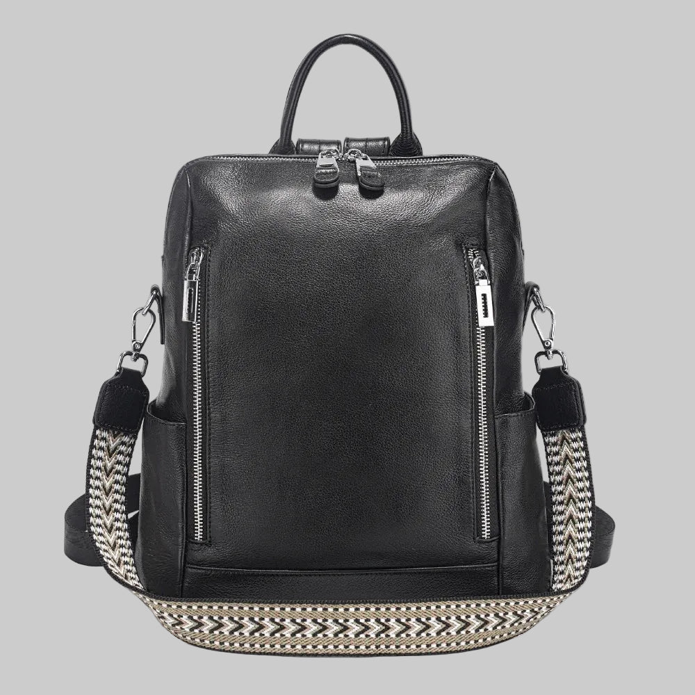 Handcrafted Leather Backpack.  Spacious.  Embroidered Strap.  Fashion Staple.