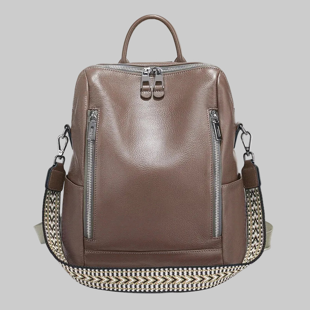 Handcrafted Leather Backpack.  Spacious.  Embroidered Strap.  Fashion Staple.