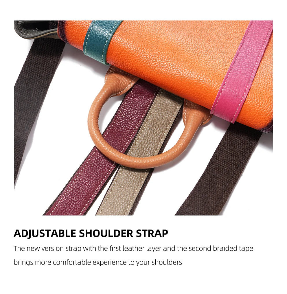Multicolor Patchwork Leather Backpack. Wear Resistant.
