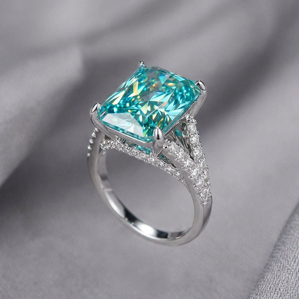 10 Carat Aqua Blue Moissanite Ring