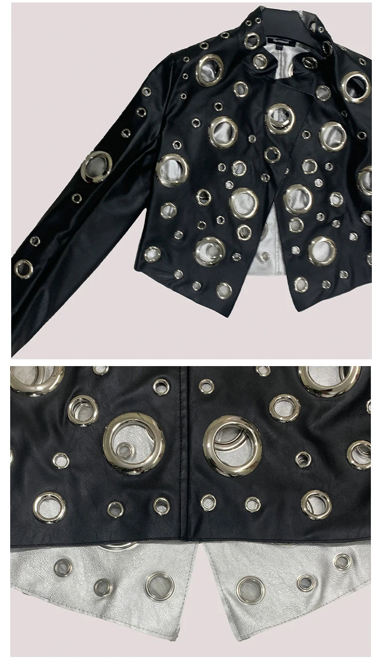 Hollowed Out Short Jackets in Faux Leather.  Ladies up to 5XL