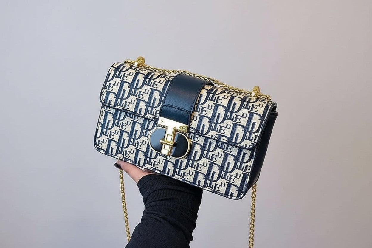 Italian Style Leather Bag.  Sleek Square Shape.  Sophisticated.