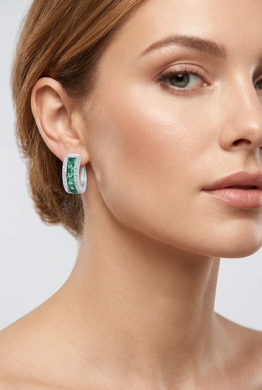 Emerald & Diamond Stud Earrings. Lab Grown