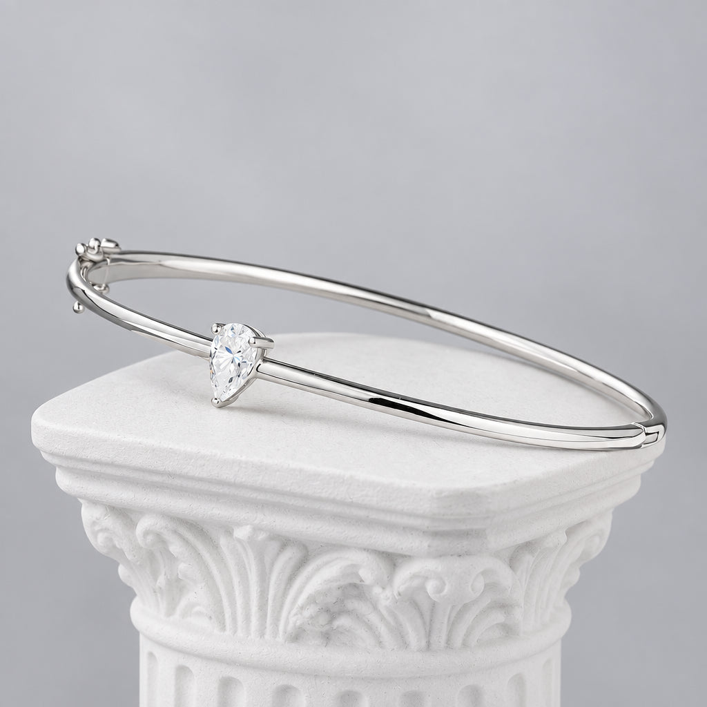 One Carat Pear-Shaped Moissanite Sterling Silver Bracelet