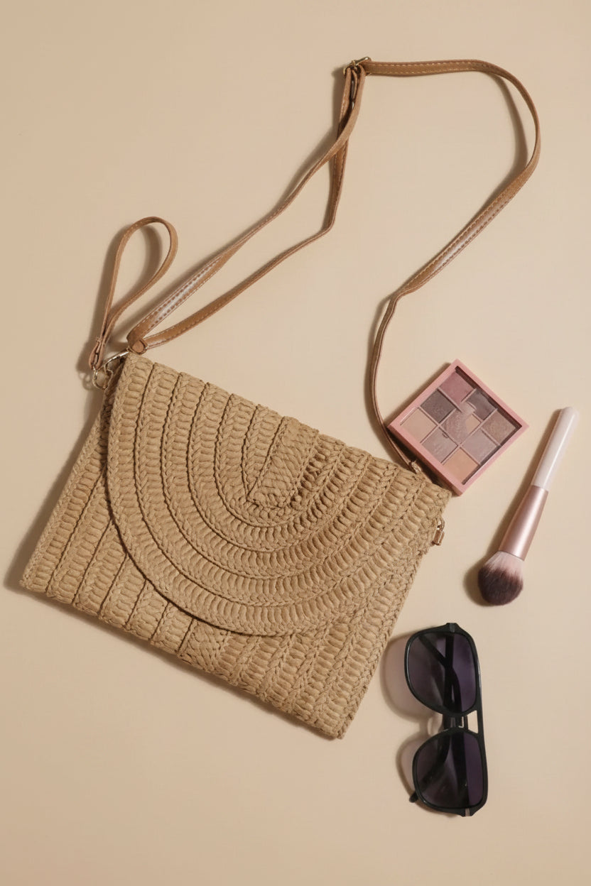 Woven Straw Crossbody Bag with Adjustable Strap