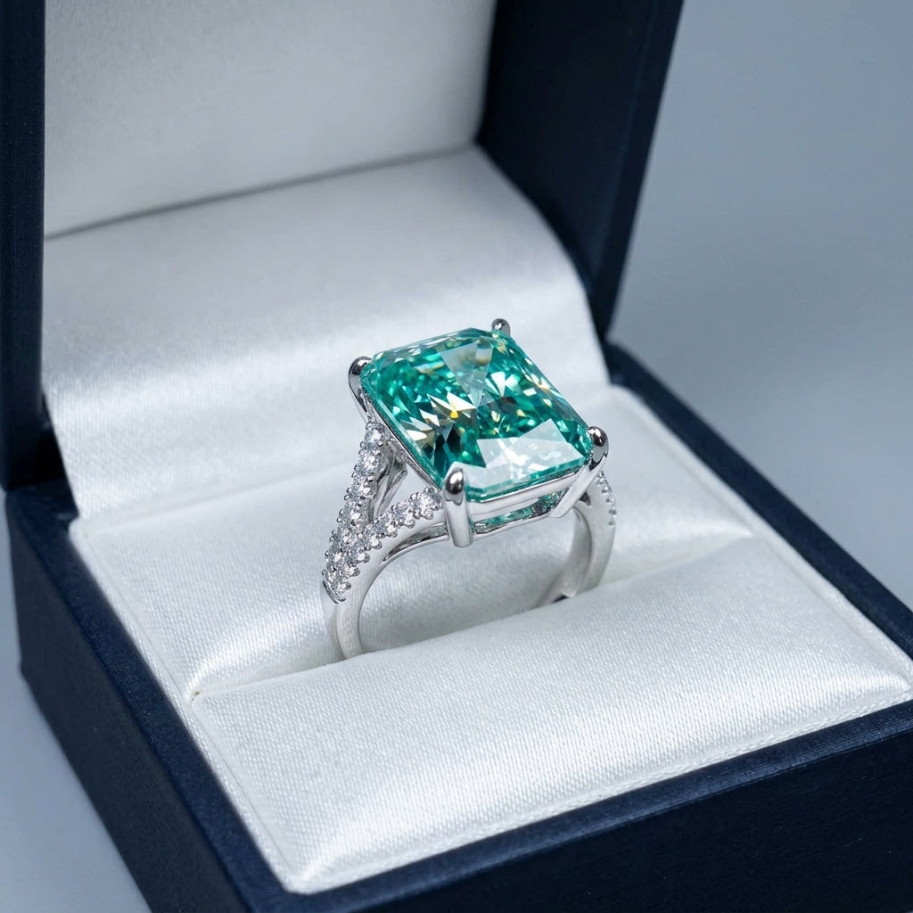 10 Carat Aqua Blue Moissanite Ring
