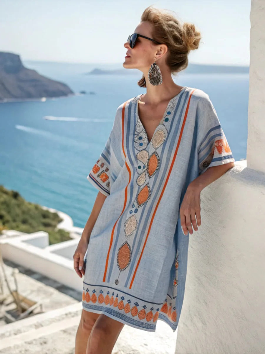 Casual Beach Dress — Aztec Accent, Loose Fit