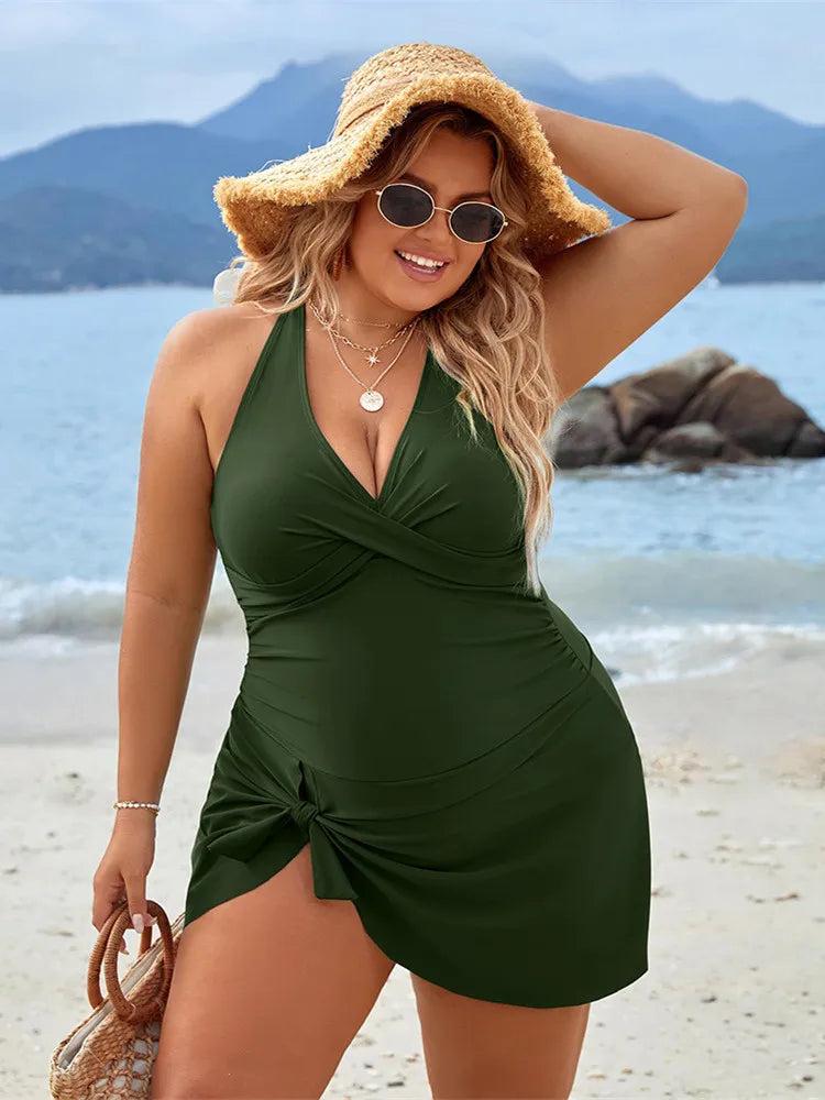 Cross‑Strap Plus‑Size Swim Dress for a Smooth, Sleek Fit