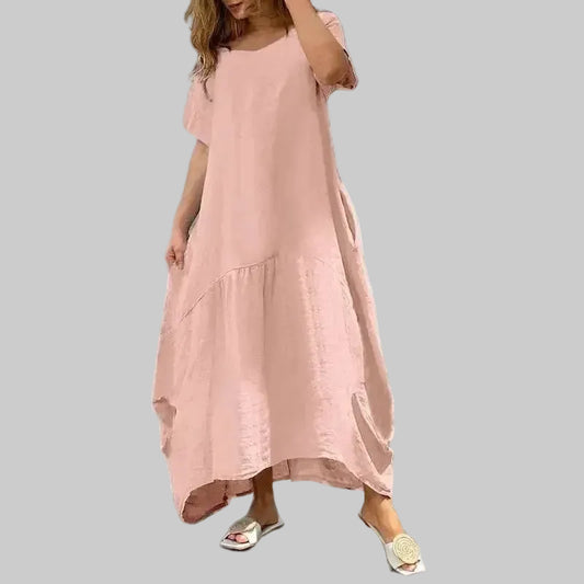 Lightweight Short‑Sleeve Long Dress in Relaxed Fit