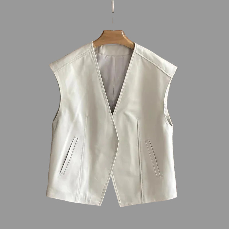 Premium Genuine Leather Waistcoat with V-Neck and Pockets