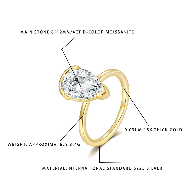 Pear‑Shaped 4ct Moissanite Ring.  Timeless Sparkle