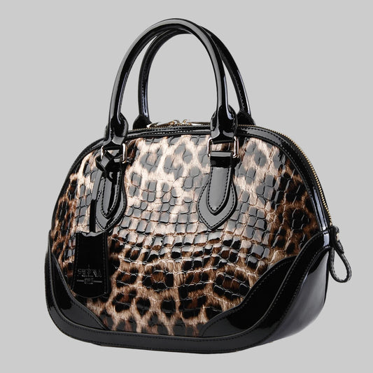 Designer Leopard Print Leather Tote Bag. Hard Outer Shell Giving a Polished Professional Look