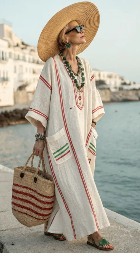 Signature Aztec Maxi Dress — Relaxed Fit, V‑Neck, Unique Prints