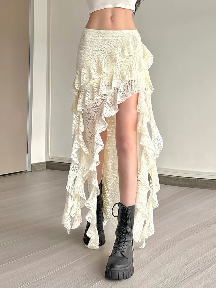 Multi Layered Ruffle Lace Skirt in Three Classic Colors