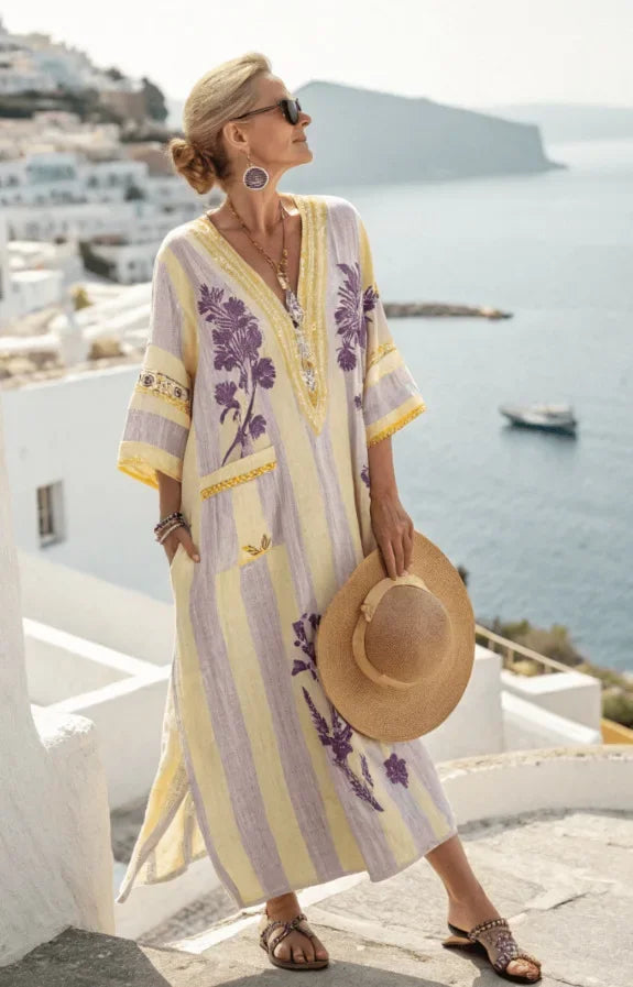Signature Aztec Maxi Dress — Relaxed Fit, V‑Neck, Unique Prints