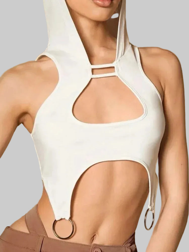 Offbeat Hollowed‑Out Tank Hoodie with Ring Detail