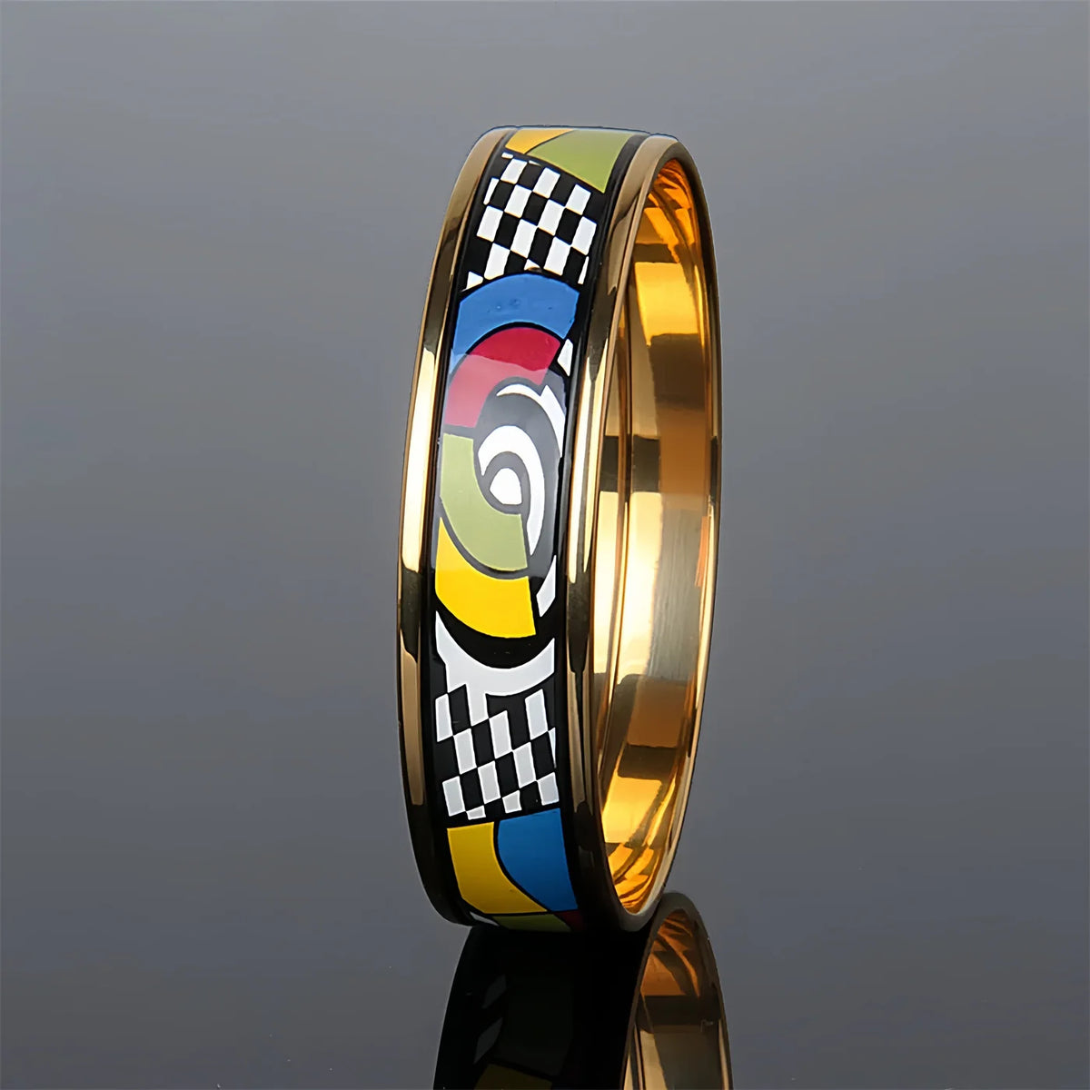 Vibrant Geometric Cloisonné-Style Bangle