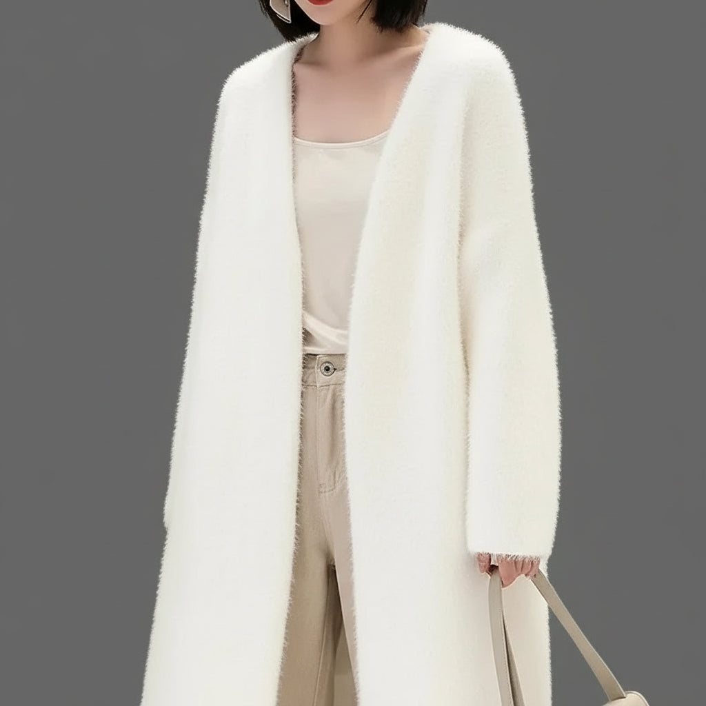 Long Knit Batwing Cardigan in White